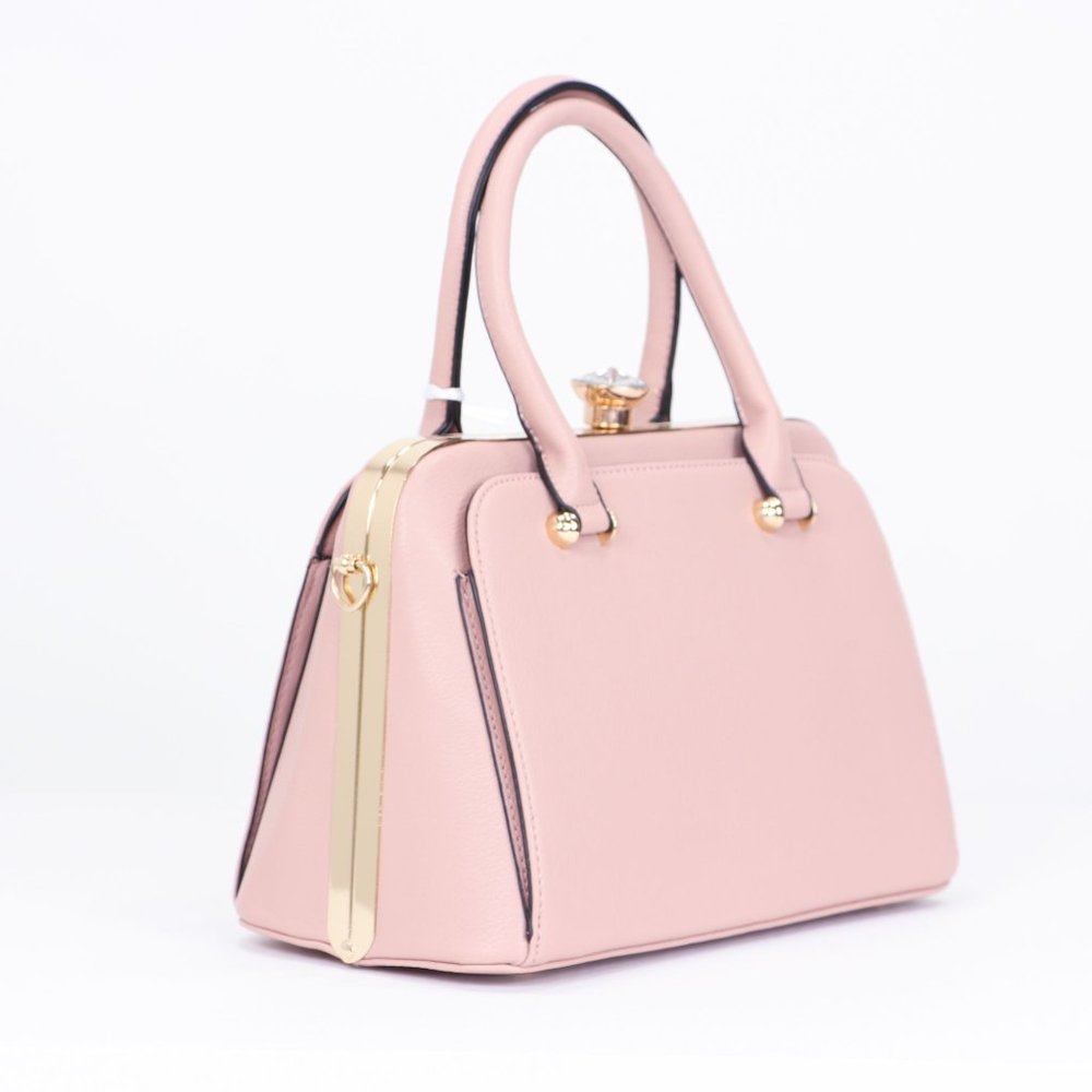 Pink Faux Leather Purse Diamond Snap Closure Doctor Satchel Tote Hand Bag - Picture 2 of 13